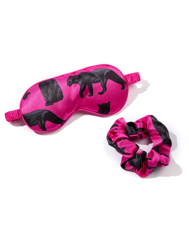 Satin Hot Pink Jaguar Eye Mask & Scrunchie Set